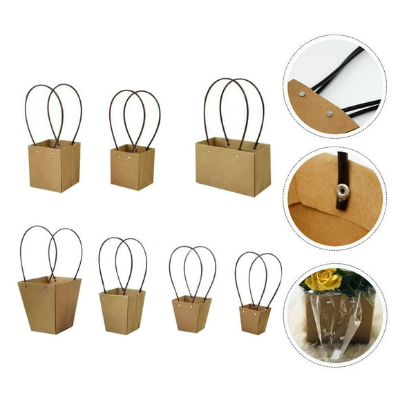 OATIPHO Flower Holding Bag Kraft Paper Hand Bag Khaki Women Valentine Day 7Pcs