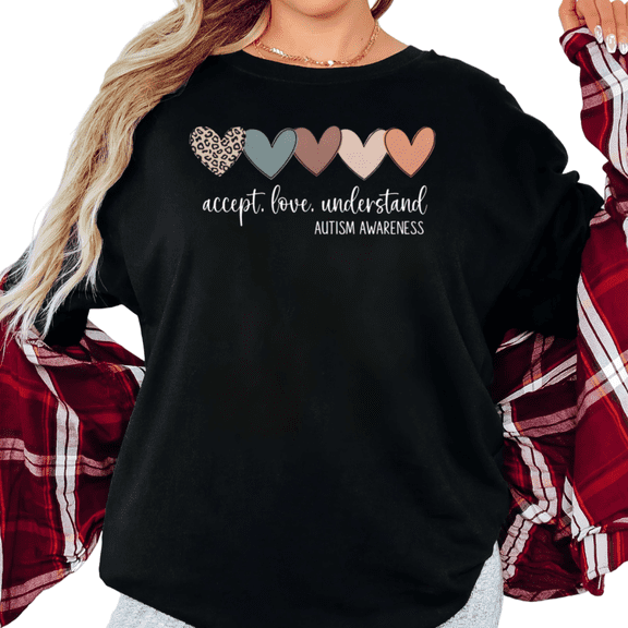 UNISHE Women's Awareness "Accept, Love, Understand" Hearts Graphic Short Sleeve T-Shirt Casual Cotton Crewneck Top