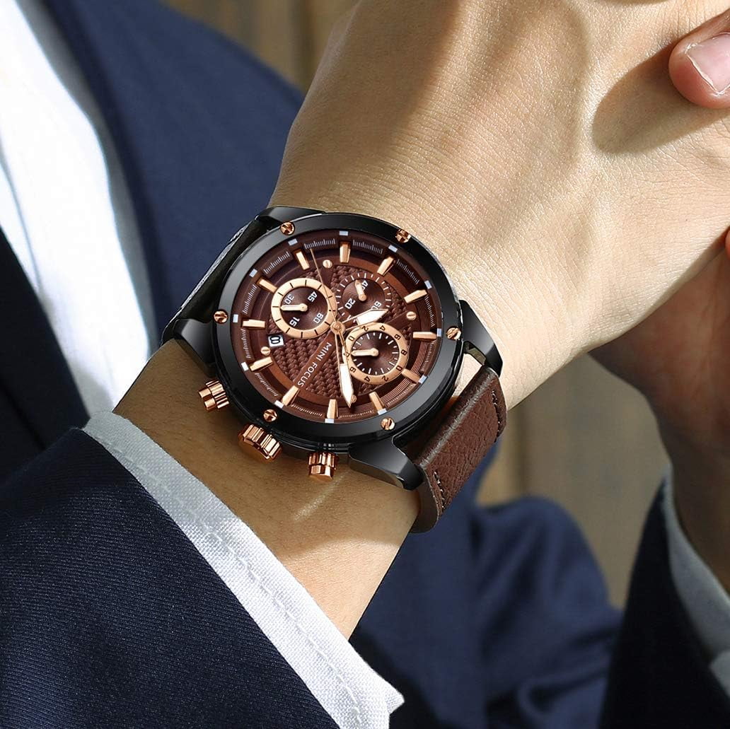 Men Watches Business Casual Wrist Watches (Multifunction/Waterproof/Luminous/Calendar) Genuine Leather Band Fashion Watch for Men