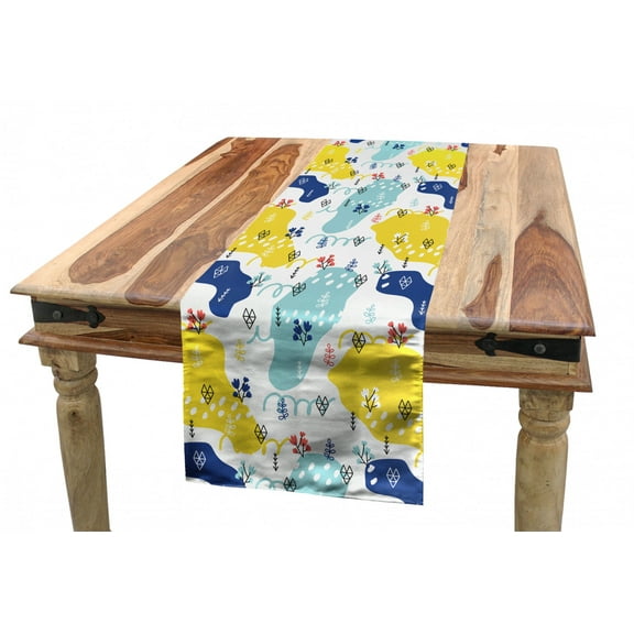 Botanical Table Runner, Doodle Style Summer Elements Geometric Shapes Garden Leaves Blossoms, Dining Room Kitchen Rectangular Runner, 3 Sizes, by Ambesonne