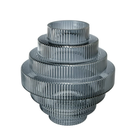 A&B Home Smoked Fluted Geometric Vase - Tiered Decorative Glass Vase, Tabletop Home Décor, Bedroom Living Room Accent Piece Entryway Console Table Sideboard Flower Vase, 9" x 9" x 10"