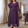 thumbnail image 3 of Chiffon Evening Gowns for Women Formal Plus Size Long Sleeve Ruffle Dresses Elegant Wedding Guest Prom Maxi Dress Purple, 2XL, 3 of 7