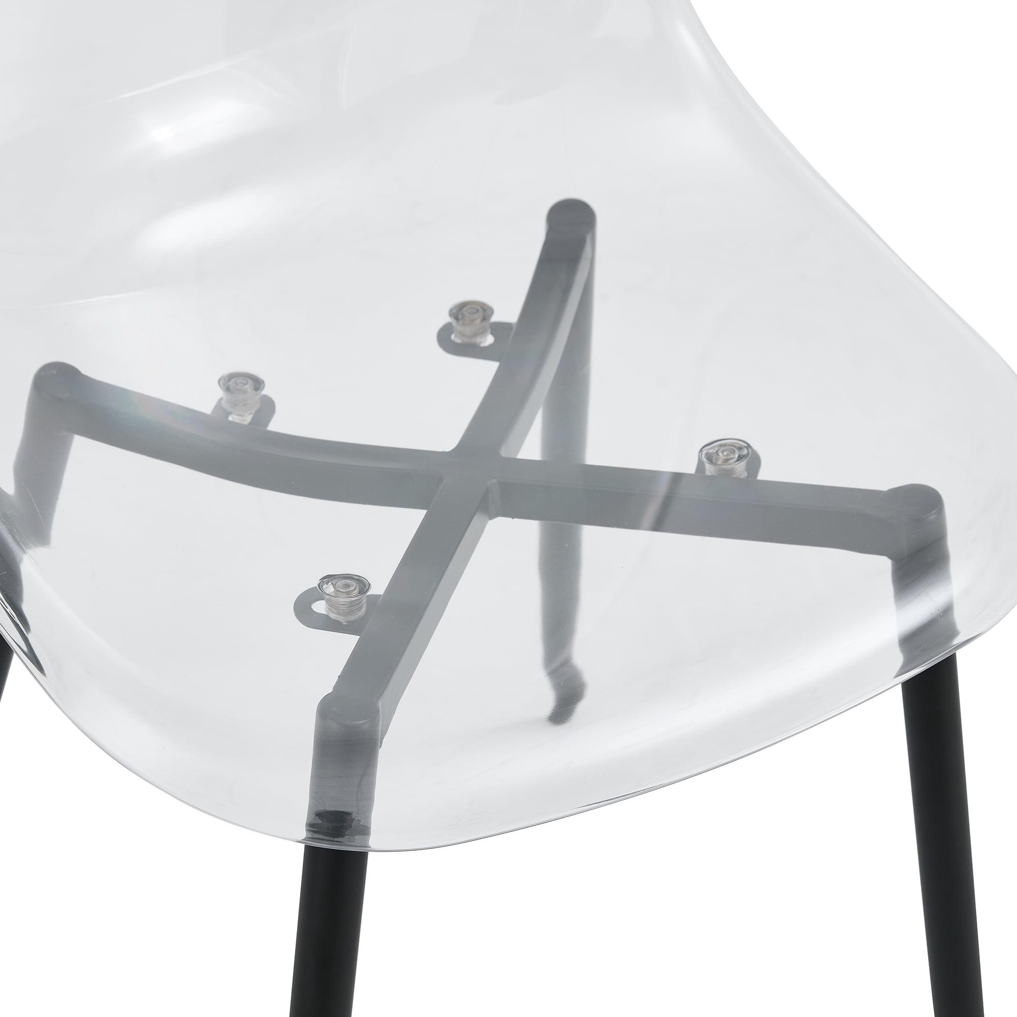 NYEESS Set of 6 Clear Transparent Dining Chairs Armless with Black Metal Legs Modern Acrylic Side Chairs for Kitchen Dining Room