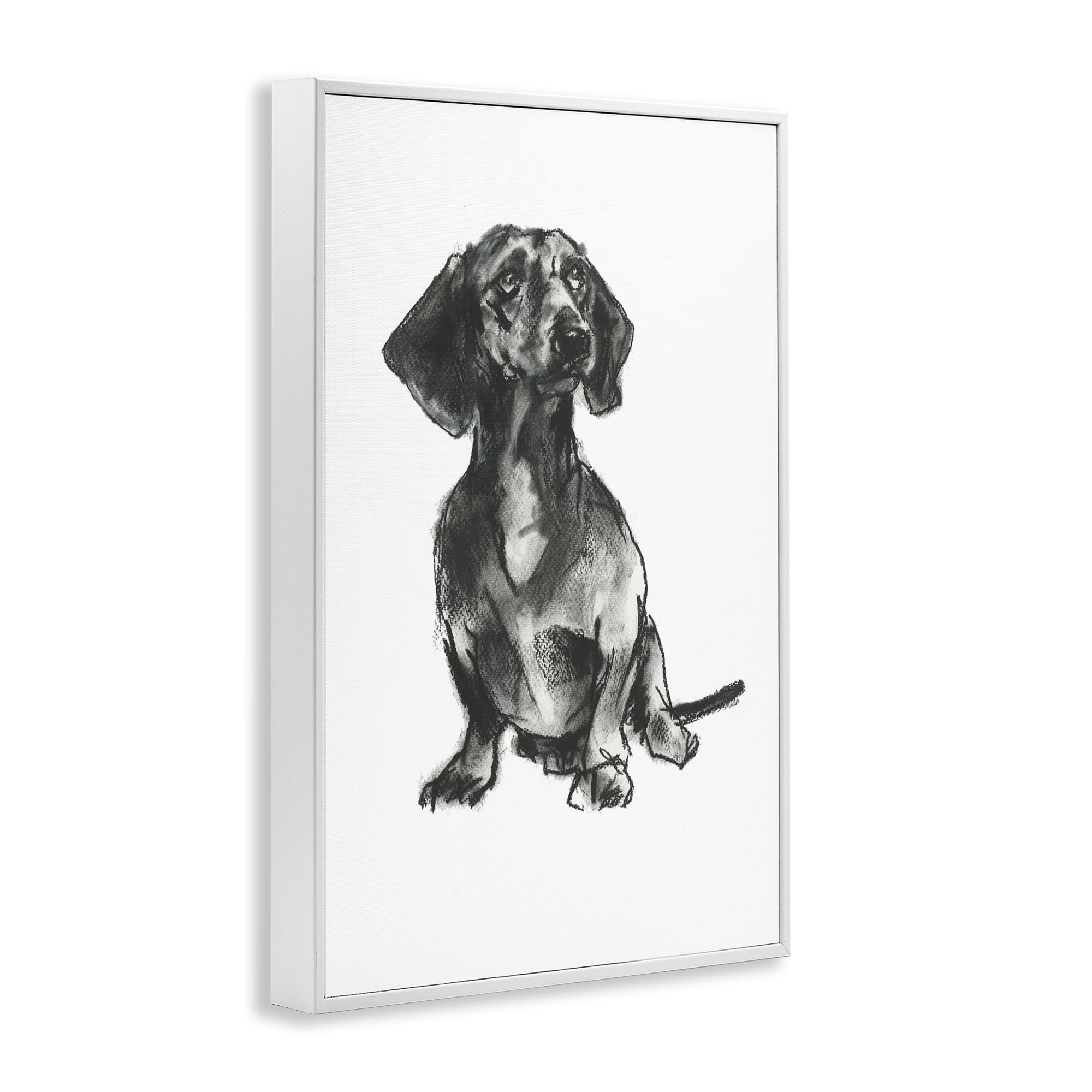 Stupell Industries Dachshund Sitting Drawing Animals & Insects Drawing White Framed Art Print Wall Art, 20 x 30