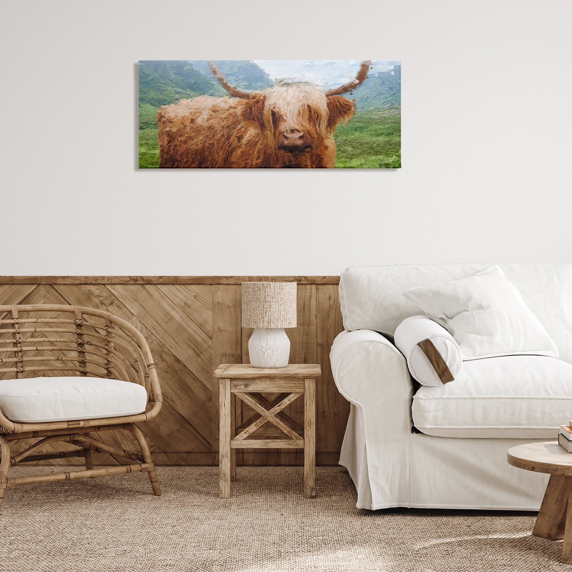 Stupell Industries Impressionist Highland Cattle Animals & Insects Painting Gallery Wrapped Canvas Art Print Wall Art, 40 x 17