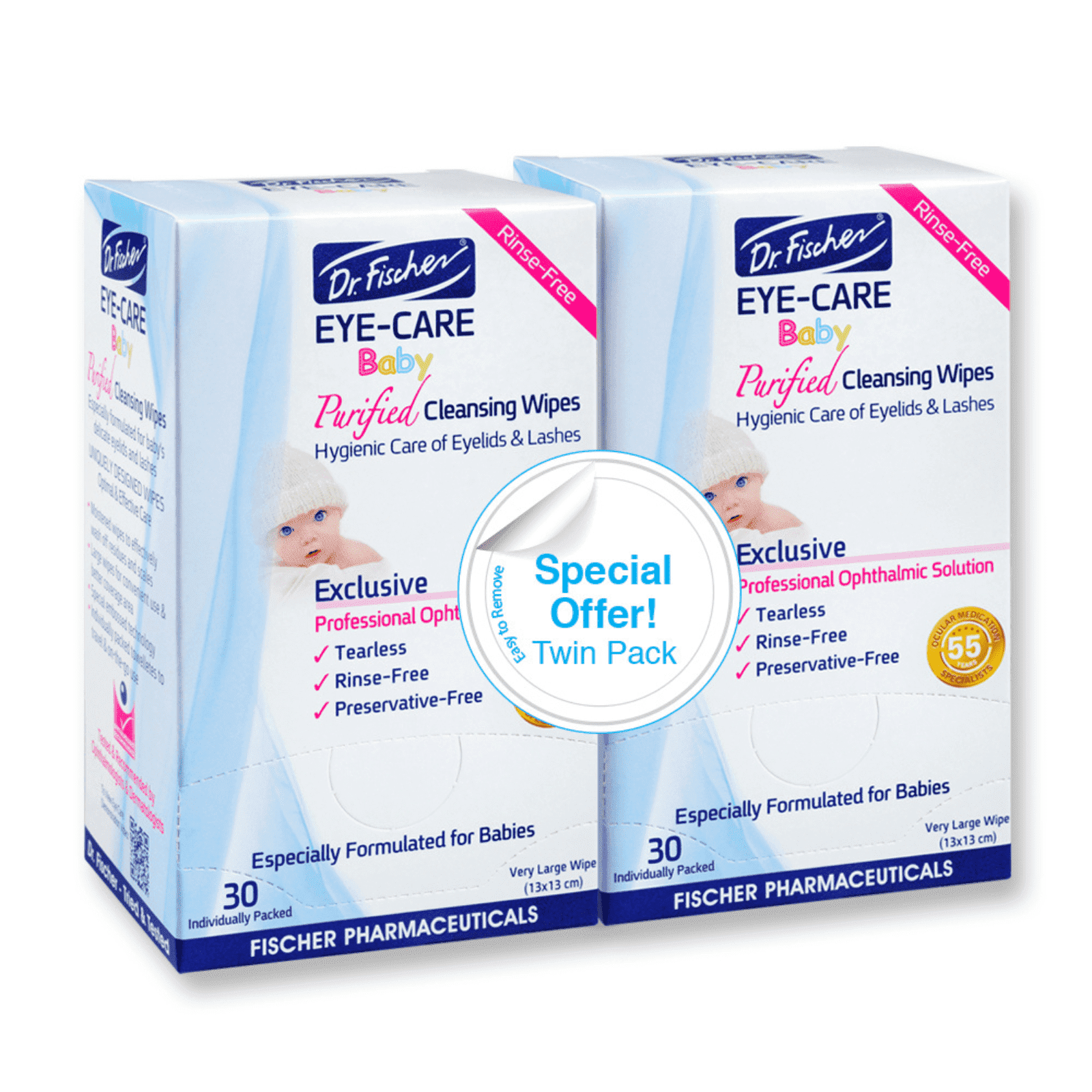 Dr. Fischer Gentle Baby Eye Wipes – Sterile, No-Rinse Eyelid Cleansers for Newborns and Toddlers, Ideal for Clogged Tear Ducts, Styes & Pink Eye – Tear-Free & Hypoallergenic, Pediatrician Recommended