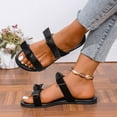 thumbnail image 5 of Xfvqtps Slide Sandals for Womens Flat Double Straps Bow Open Toe Non Slip Beach Summer Sandals Black, 5 of 9