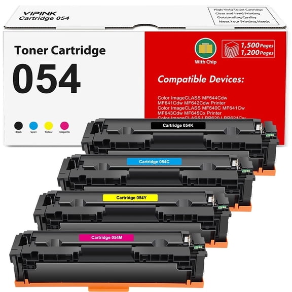 Vipink Compatible for Canon 054 054H CRG-054 CRG-054H Toner Cartridge Color ImageClass MF644Cdw MF641Cw MF642Cdw LBP622CDW Printer Ink (Black Cyan Magenta Yellow, 4-Pack)