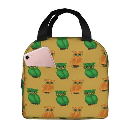 Insulated Lunch Bag for Women Men - Orange Green Owl Leakproof Cooler Lunch Box for Women Men  Lunch Tote Bags for Work School Picnic Travel