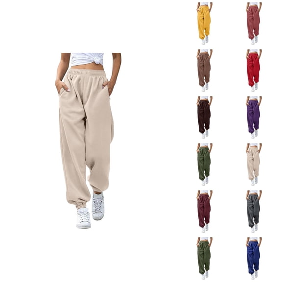 Joggers for Women 2026 Fashion Elastic High Waist Breathable Relaxed Fit Sweat Pants with Pockets Trousers