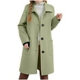 thumbnail image 2 of XIMIN Girls Wool Dress Coat for Fall Winter, Notch Lapel Single Breasted Long Trench Coat with Pockets, Warm Pea Coat (Green, 6-7 Years), 2 of 6