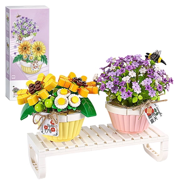 HI-REEKE Flower Mini Building Block Set Sunflower Bonsai Plastic Kit Toy Gift for Adult Multicolor