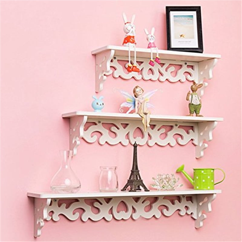 Hanging Wall Shelf Durable White Hollow Wood Rack Carved Display Home Decor O3 
