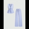 thumbnail image 2 of Conjunto de Dos Piezas de Verano para Mujer, con Estampado de Rayas, Sin Mangas, con Cordones, Camiseta Sin Mangas y Pantalones para Playa Azul L, 2 of 10