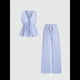 thumbnail image 2 of Conjunto de Dos Piezas de Verano para Mujer, con Estampado de Rayas, Sin Mangas, con Cordones, Camiseta Sin Mangas y Pantalones para Playa Azul L, 2 of 10
