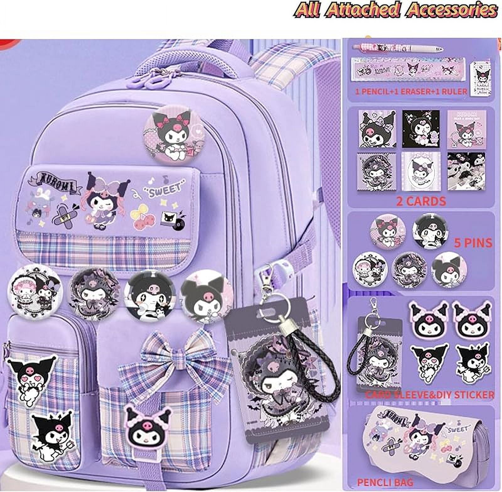 Kawaii backpack with 18PCs accessories anime cartoon anti-theft travel aesthetic new semester gifts bag with cute pins…