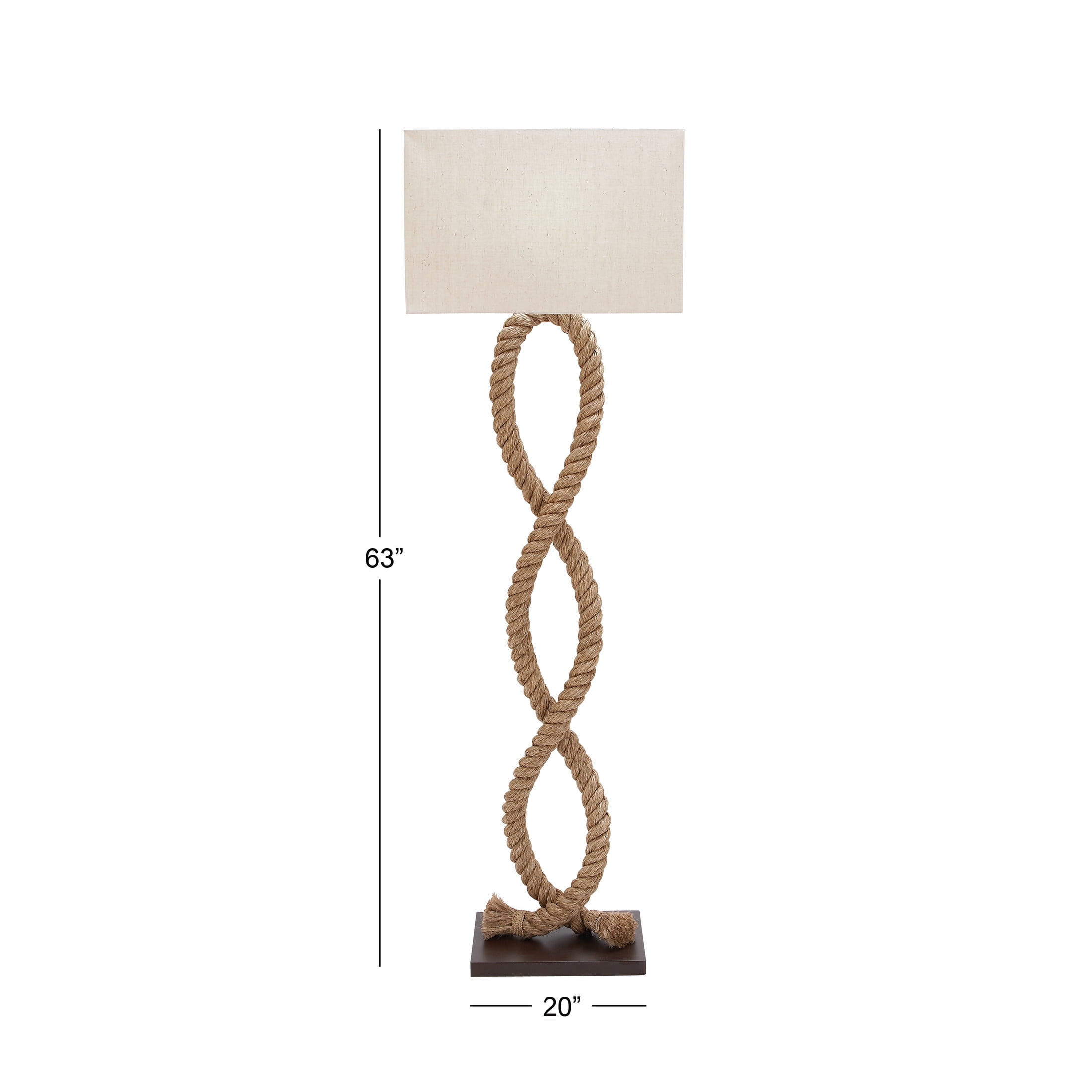 DecMode 63" Rope Brown Floor Lamp with White Fabric Shade