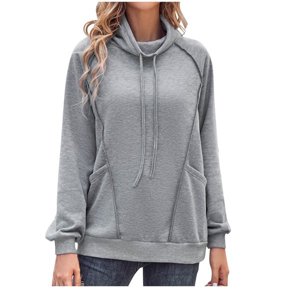 ShomPort Women's Sweatshirt Long Sleeve Drawstring Hood Pullover Tops Casual Solid Color Hoodies with Pockets