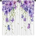 thumbnail image 5 of Purple Floral Butterfly Kitchen Curtain 27.5W X 39L Inch 2 Panel Rod Pocket Lilac Lavender Rustic Flower Small Short Cafe Tier Window Curtain Farmhouse Spring Treatment Drapes Bathroom Decor, 5 of 8