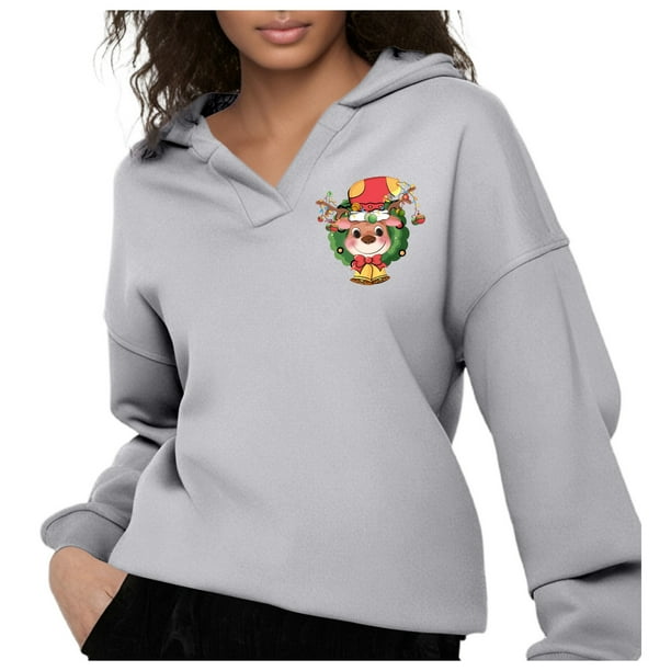 WILLBEST Sudadera Navideña Merry Christmas Hoodie para Mujer, Divertida Sudadera con Capucha y Estampado Navideño, Camiseta Navideña Informal de Manga Larga 333 XX-Grande