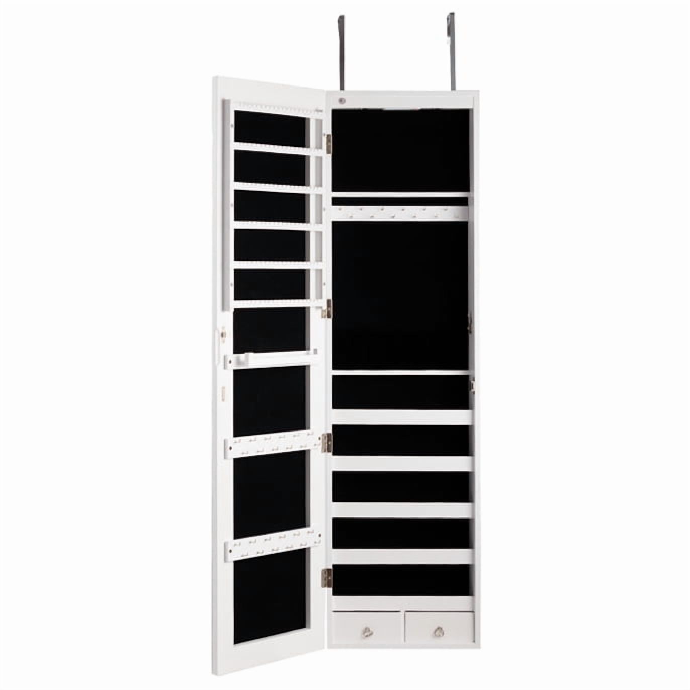 Patiojoy Lockable Wall Door Mounted Storage Organizer Mirrored Jewelry Cabinet w/ Lights White