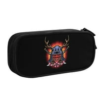 TEQUAN Large Capacity Pencil Case, Oni Mask Samurai Pattern Pencil Pouch 2 Compartments Pencil Bag (Black)