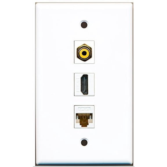 RiteAV - 1 Port HDMI and 1 Port RCA Yellow and 1 Port Cat6 Ethernet White Wall Plate