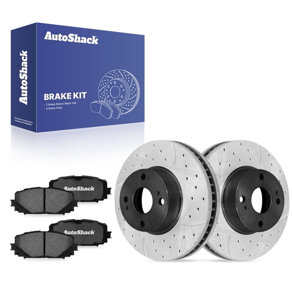 AutoShack Front Vented Drilled & Slotted E-Coated Brake Rotors   Ceramic Pads 6-PC Brake Kit Replacement for 2012-2018 Toyota Yaris ShadowGuard 10.04" (255 mm)