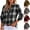 Black, variant on Flannel Shirt Women Button Front V-Neck Pullover Plaid Shirts Christmas Casual Long Sleeve Fall Flannels Tops