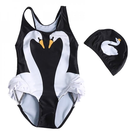 Topwoner Baby Girl One Piece Swimsuit Animal Goose Print Swimwear Swimming Cap Strap Sunsuit Summer Beachwear Outfit Pink Xl Walmart Com Walmart Com