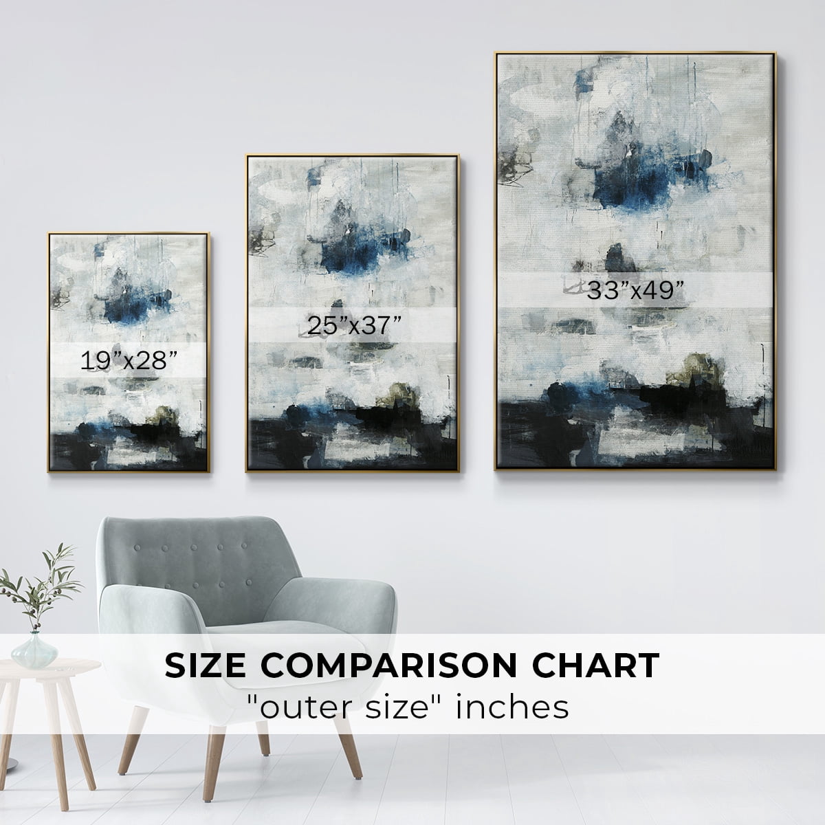 Black & Blue Framed Premium Gallery Wrapped Canvas - Ready to Hang - 27 x 41 - Gold Floating Frame