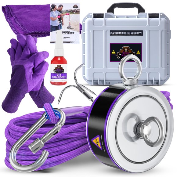 2600LB’s Complete Magnet Fishing Kit | Double Sided Fishing Magnet Kit with Case | Includes Strong Neodymium N52 Magnets, Durable 65ft Rope, Ca