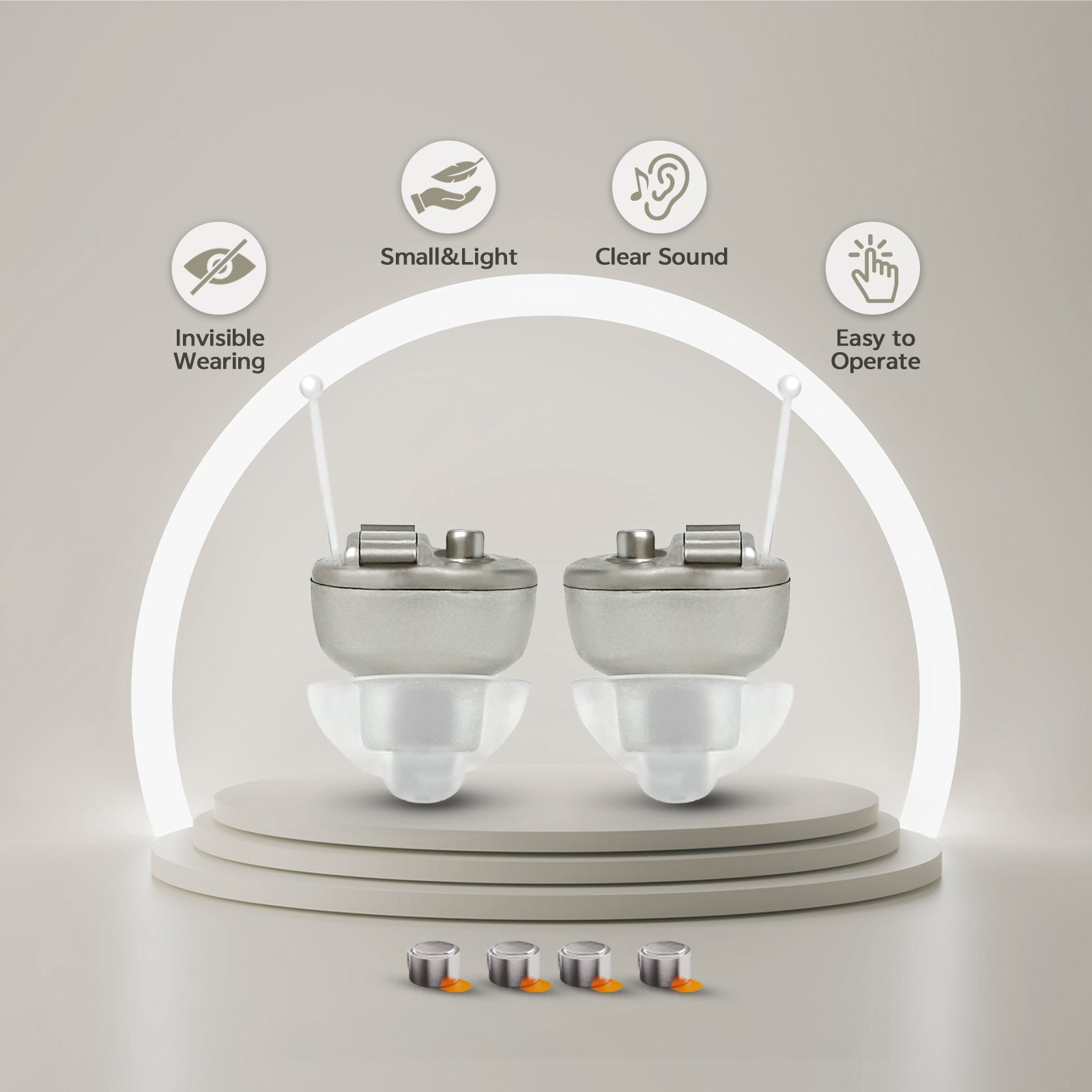 ELCTRTICI Hearing Aids for Seniors, Mini Invisible, Binaural, VHP-603, Gold