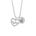 thumbnail image 2 of Delight Jewelry Silvertone Large Clear Crystal Heart with AB Crystal Heartbeat Silvertone Script Initial Disc - V - Charm Necklace, 20"+3", 2 of 4