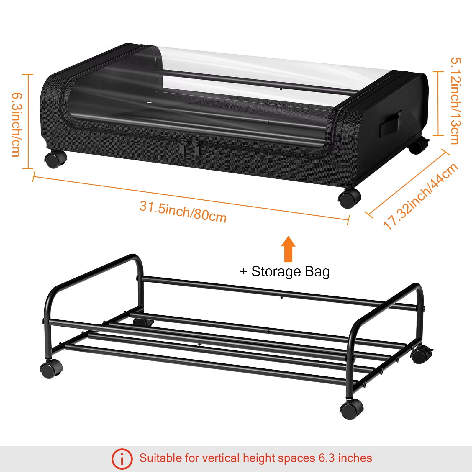 Under Bed Storage with Wheels, 2-Pack Large Capacity Under Bed Storage Containers with Clear Lid, Roller Underbed Organizer Drawer for Clothes, Shoes, Toys, Bedding, Closet