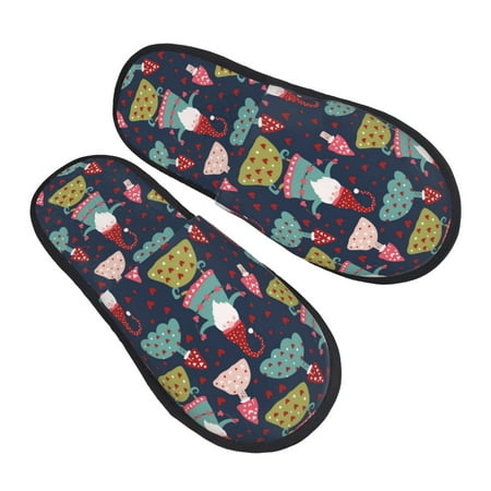 

KLL Gnome With Mushroom Slippers for Women Men House Slip on Indoor Outdoor Bedroom Furry Fleece Lined Ladies Comfy Anti-Skid Rubber Hard Sole-Large