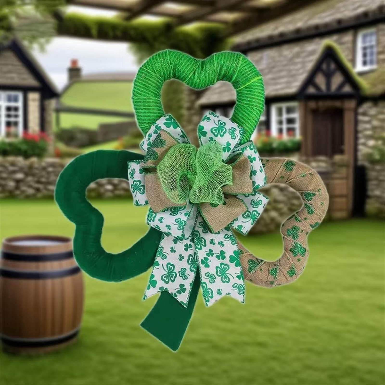 St. Patrick’s Day Decorative Bow – 40cm Irish Festival Ribbon with Green Shamrocks & Polka Dots, Holiday Party Décor for Wreaths, Gifts, Walls, Doors, Events & More