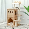 thumbnail image 3 of Pefilos 51" Cat Tower for Large Cats Modern Wooden Cat Tree Multi-Level Cat Tree Tower Cat Sky Castle with Cozy Cat Condos, Beige, 3 of 10