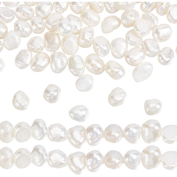 Aproximadamente 63 cuentas de perlas naturales de 5 mm, color blanco cremoso, cultivadas en agua dulce, brillantes, pulidas por ambos lados, irregulares.