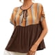 thumbnail image 1 of Camiseta con estilo para mujer, con estampado de retazos, escote de Color, Top de manga corta con cordón calado OAVQHLG3B Store lin121212, 1 of 5