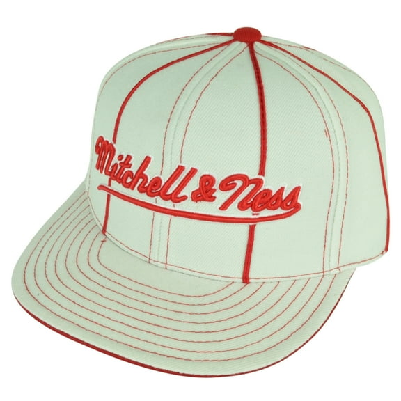 Mitchell & Ness Embroidered Logo White Striped Flat Bill Fitted 7 1/2 Hat Cap