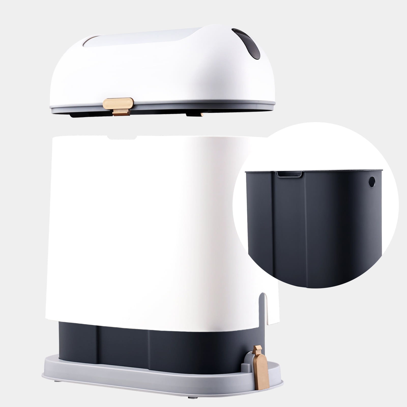 Elpheco Motion Sensor Bathroom Trash Can, 2.5 Gallon Waterproof Trash Bin with Butterfly lid, Bathroom Waste Basket Garbage Bin for Bedroom Kitchen and Office use, White with Golden Button