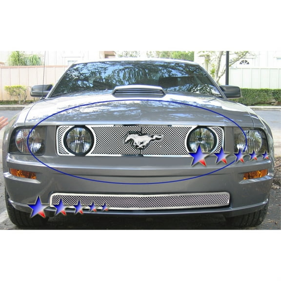2005-2009 Ford Mustang Gt V8 With Logo Show Stainless Steel Polished Finish 1.8 Mm Wire Mesh Mesh Grille
