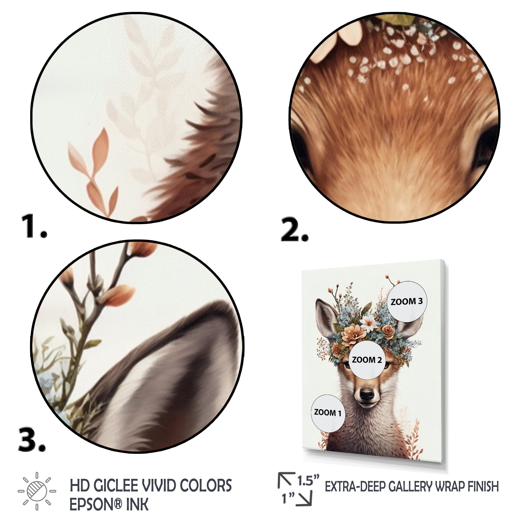 Designart Cute Baby Fox With Floral Crown V Canvas Wall Art