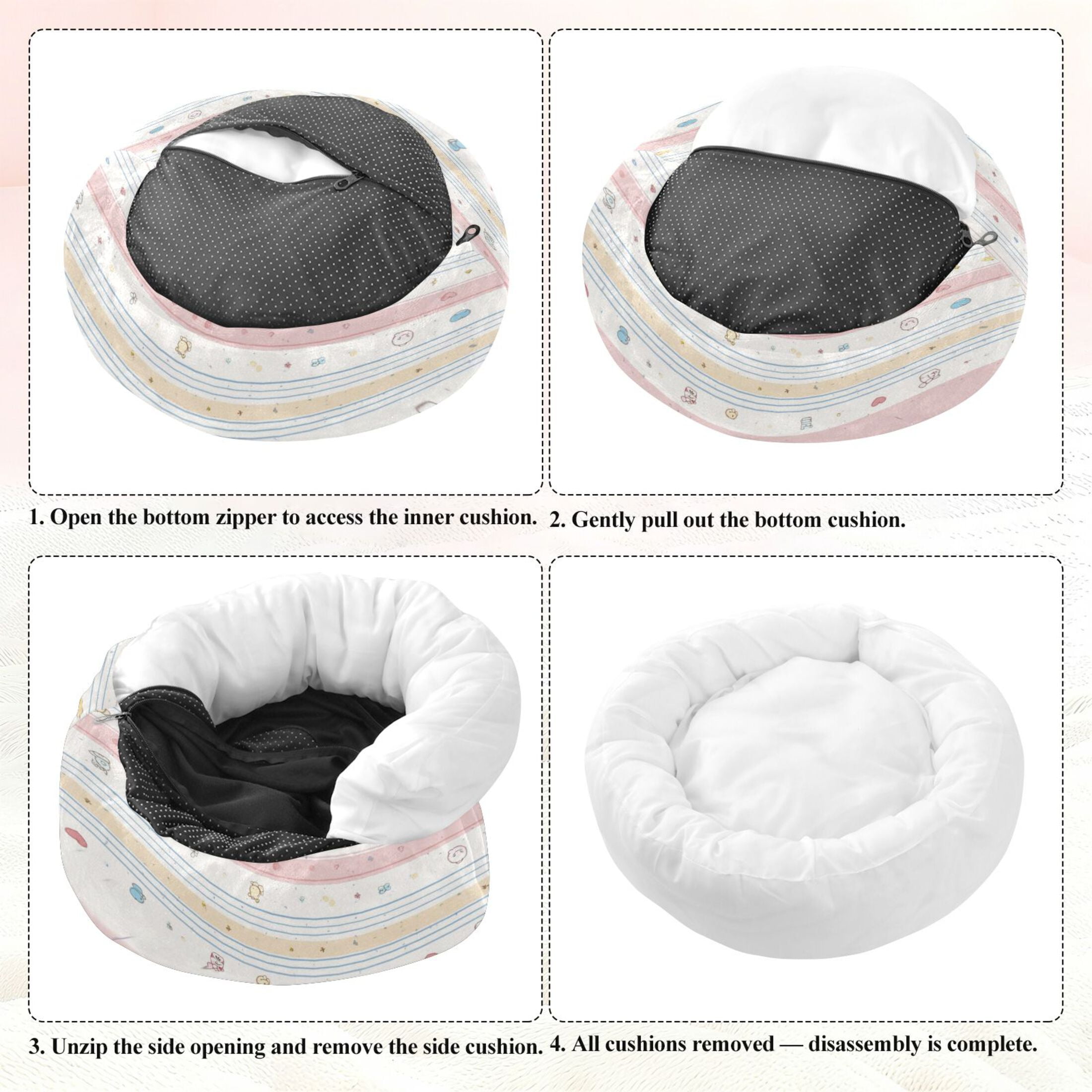 Iauyy Pet Couch Donut Cat Bed for Indoor Cats/Small Dogs Washable & Machine with Non-slip Bottom Calming Cat Furniture, Retro Stripes (S)
