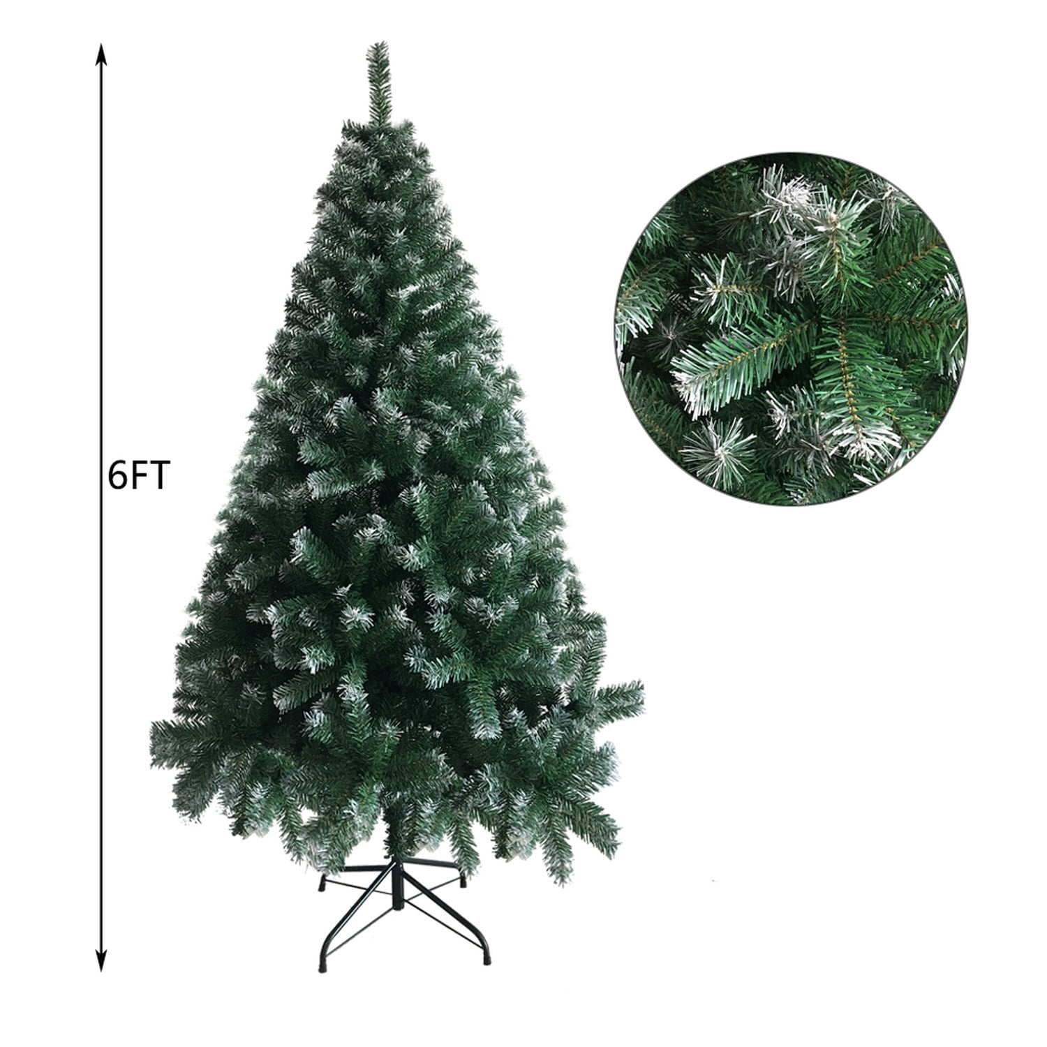 6 ft Christmas Tree with 812 Branches, Light Green and White, Iron and PVC