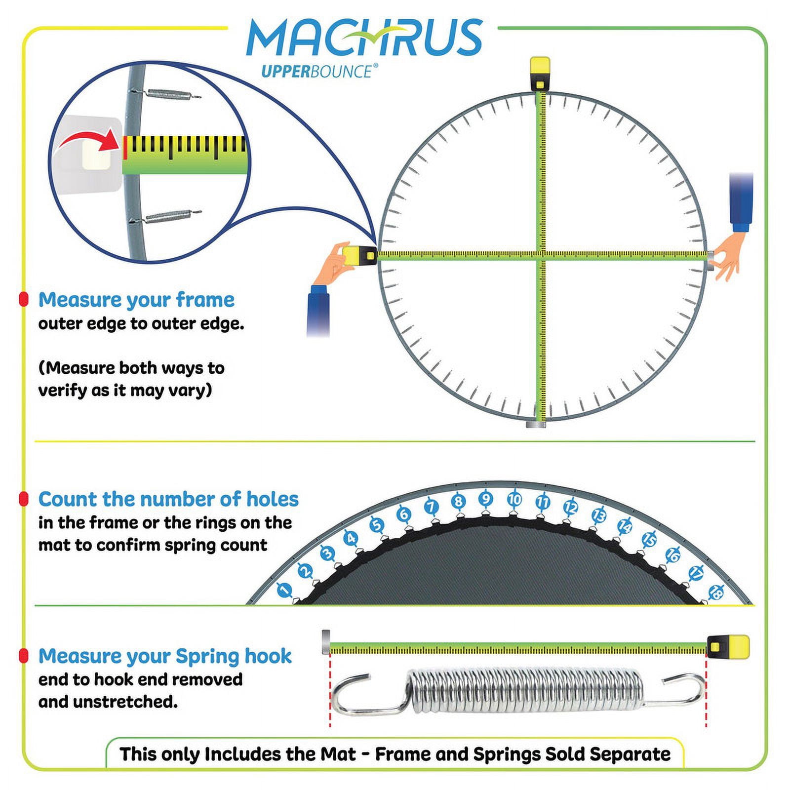Machrus Upper Bounce Trampoline Replacement Mat with Sturdy 54 V-Rings - Jumping Mat Compatible with 9ft Round Frame & 5.5" Springs - Ultra Durable PP Mat with High Elasticity - UV & Water Resistant