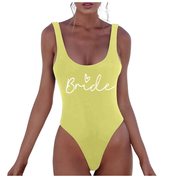MKLEKYY Trajes De Baño Mujer 2 Piezas Women Fashion Letter Print Piece Swimsuit Sexy Bikini Swimwear Bathing Sleeveless Backless Swimsuit 2563