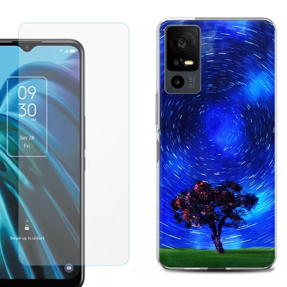 OneToughShield ® for TCL 40 XE 5G Shockproof Fashion Phone Case, with Tempered Glass Screen Protector - Star Trails Tree