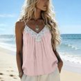 thumbnail image 2 of UDAUDU Women Tank Tops Sleeveless Lace Trim Linen Spaghetti Strap Cami Shirts V Neck Casual Summer Smocked Tops Pink S, 2 of 6